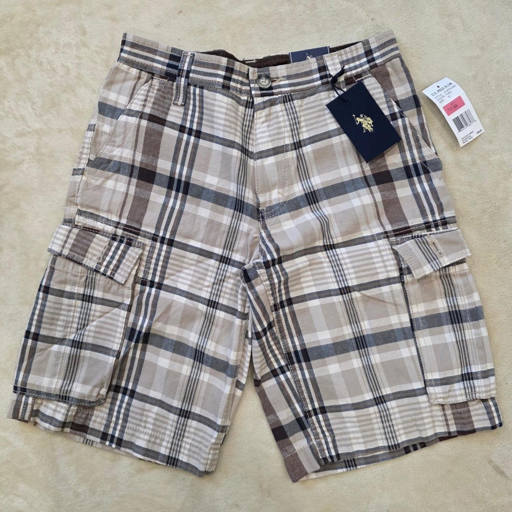 U.S. Polo Assn. Boys Plaid Cargo Shorts Size 12 NWT - Picture 1 of 9